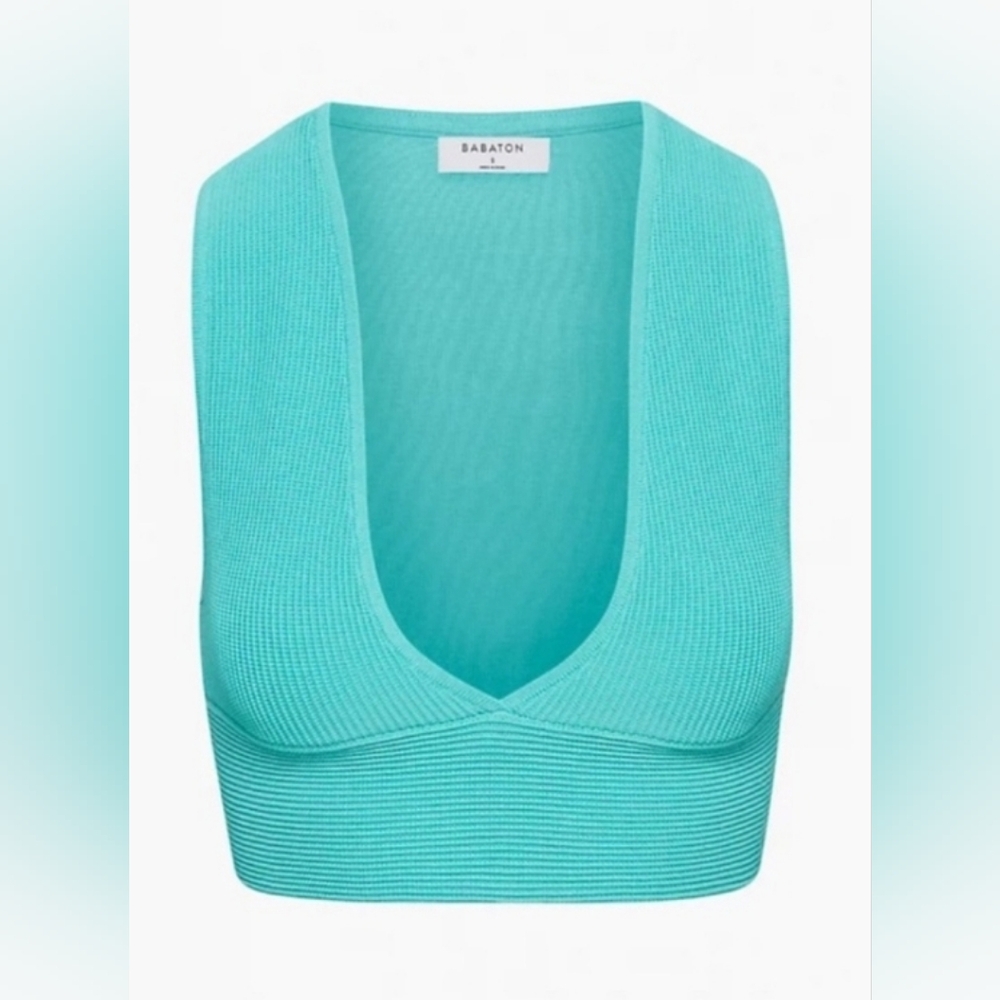 ARITZIA Babaton Sculpt Knit Deep v Tank - Turqoise Blue size M
